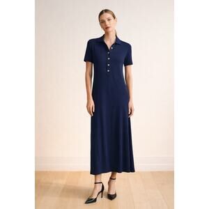 Rag & Bone Rower Polo Midi Dress Navy Minimalist Carolyn Bessette Style Small